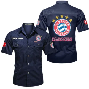 Bayern Munchen Hemd mit kurzen Ärmeln, All-Over-Print Kurzarmhemd BDE10051325943 - Dunkelblau