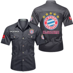 Bayern Munchen Hemd mit kurzen Ärmeln, All-Over-Print Kurzarmhemd BDE10051325943 - Grau