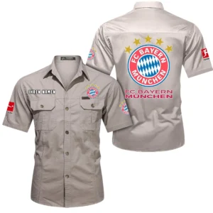 Bayern Munchen Hemd mit kurzen Ärmeln, All-Over-Print Kurzarmhemd BDE10051325943 - Beige