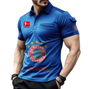 FC Bayern Munchen Poloshirt mit Tasche, All Over Print Hemd für Männer BDE4805092502 - Blau