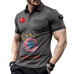 FC Bayern Munchen Poloshirt mit Tasche, All Over Print Hemd für Männer BDE4805092502 - Grau