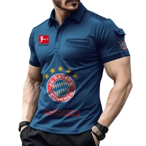FC Bayern Munchen Poloshirt mit Tasche, All Over Print Hemd für Männer BDE4805092502 - Marineblau