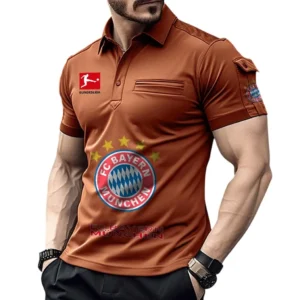 FC Bayern Munchen Poloshirt mit Tasche, All Over Print Hemd für Männer BDE4805092502 - Orange