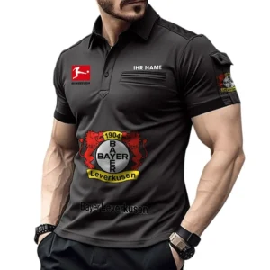 Bayer 04 Leverkusen Poloshirt mit Tasche, All Over Print Hemd für Männer BDE4805092505 - Schwarz