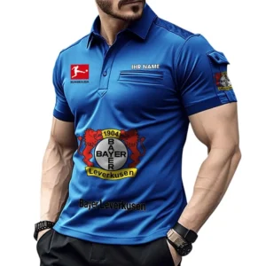 Bayer 04 Leverkusen Poloshirt mit Tasche, All Over Print Hemd für Männer BDE4805092505 - Blau