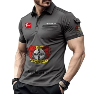 Bayer 04 Leverkusen Poloshirt mit Tasche, All Over Print Hemd für Männer BDE4805092505 - Grau