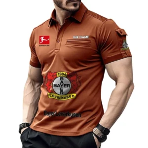Bayer 04 Leverkusen Poloshirt mit Tasche, All Over Print Hemd für Männer BDE4805092505 - Orange