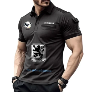 1860 Munich Poloshirt mit Tasche, All Over Print Hemd für Männer BDE4805092506 - Schwarz