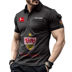 VfB Stuttgart Poloshirt mit Tasche, All Over Print Hemd für Männer BDE4805092508 - Schwarz