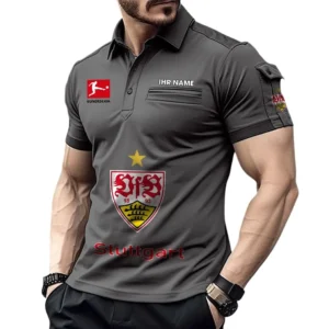 VfB Stuttgart Poloshirt mit Tasche, All Over Print Hemd für Männer BDE4805092508 - Grau