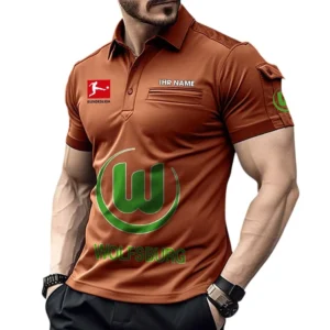 VfL Wolfsburg Poloshirt mit Tasche, All Over Print Hemd für Männer BDE4805092511 - Orange