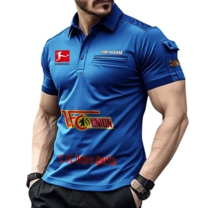 Union Berlin Poloshirt mit Tasche, All Over Print Hemd für Männer BDE4805092513 - Blau