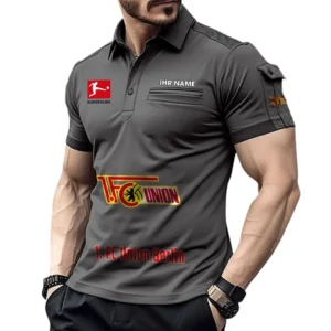 Union Berlin Poloshirt mit Tasche, All Over Print Hemd für Männer BDE4805092513 - Grau