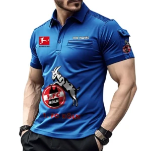 1. FC Koln Poloshirt mit Tasche, All Over Print Hemd für Männer BDE4805092514 - Blau