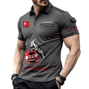 1. FC Koln Poloshirt mit Tasche, All Over Print Hemd für Männer BDE4805092514 - Grau