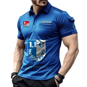 1. FC Magdeburg Poloshirt mit Tasche, All Over Print Hemd für Männer BDE4805092526 - Blau