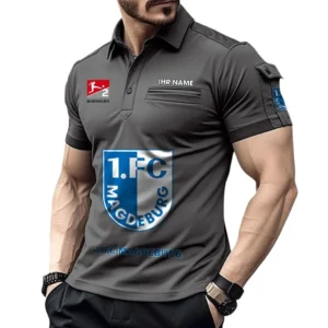 1. FC Magdeburg Poloshirt mit Tasche, All Over Print Hemd für Männer BDE4805092526 - Grau
