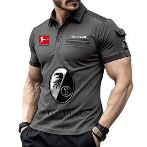 SC Freiburg Poloshirt mit Tasche, All Over Print Hemd für Männer BDE4805092529 - Grau