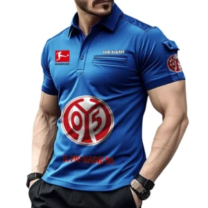 1. FSV Mainz 05 Poloshirt mit Tasche, All Over Print Hemd für Männer BDE4805092533 - Blau