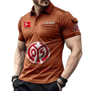 1. FSV Mainz 05 Poloshirt mit Tasche, All Over Print Hemd für Männer BDE4805092533 - Orange