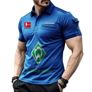 Werder Bremen Poloshirt mit Tasche, All Over Print Hemd für Männer BDE4805092535 - Blau