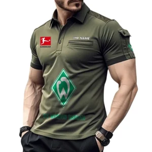 Werder Bremen Poloshirt mit Tasche, All Over Print Hemd für Männer BDE4805092535 - Grün