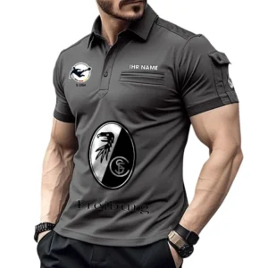 SC Freiburg II Poloshirt mit Tasche, All Over Print Hemd für Männer BDE4805092546 - Grau