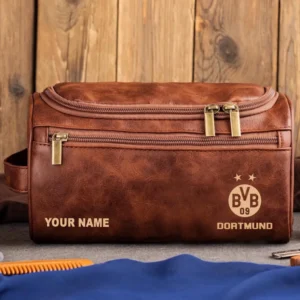 Borussia Dortmund Ledertasche, Personalisierte Kulturtasche für Borussia Dortmund BDE56052425224 - Rotbraun