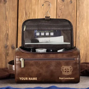 Bayer Leverkusen Ledertasche, Personalisierte Kulturtasche für Bayer Leverkusen BDE56052425226 - Dunkelbraun