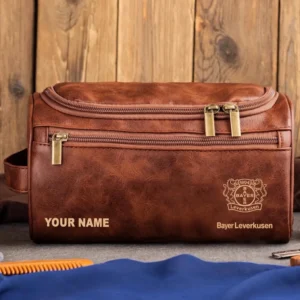Bayer Leverkusen Ledertasche, Personalisierte Kulturtasche für Bayer Leverkusen BDE56052425226 - Rotbraun