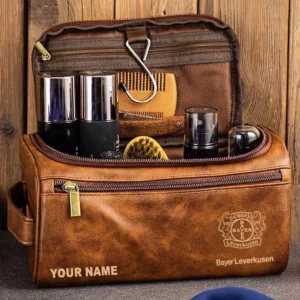 Bayer Leverkusen Ledertasche, Personalisierte Kulturtasche für Bayer Leverkusen BDE56052425226 - Gelbbraun