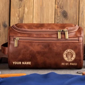 FC St. Pauli Ledertasche, Personalisierte Kulturtasche für FC St. Pauli BDE56052425237 - Rotbraun
