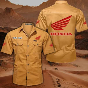 Honda Motorcycle Hemd mit kurzen Ärmeln, All-Over-Print Kurzarmhemd CAR444052625778 - Gelb-Orange