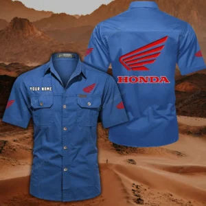 Honda Motorcycle Hemd mit kurzen Ärmeln, All-Over-Print Kurzarmhemd CAR444052625778 - Cowboyblau