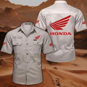 Honda Motorcycle Hemd mit kurzen Ärmeln, All-Over-Print Kurzarmhemd CAR444052625778 - Beige