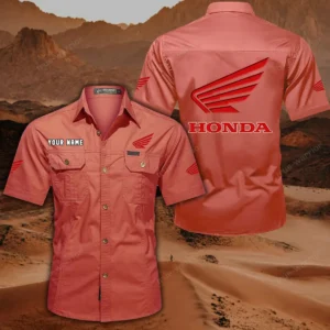 Honda Motorcycle Hemd mit kurzen Ärmeln, All-Over-Print Kurzarmhemd CAR444052625778 - Rot