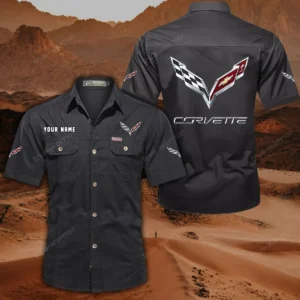 Corvette C7 Hemd mit kurzen Ärmeln, All-Over-Print Kurzarmhemd CAR444052625779 - Schwarz