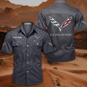 Corvette C7 Hemd mit kurzen Ärmeln, All-Over-Print Kurzarmhemd CAR444052625779 - Grau