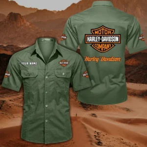 Harley Davidson Hemd mit kurzen Ärmeln, All-Over-Print Kurzarmhemd CAR444052625780 - Olivgrün