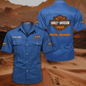 Harley Davidson Hemd mit kurzen Ärmeln, All-Over-Print Kurzarmhemd CAR444052625780 - Cowboyblau