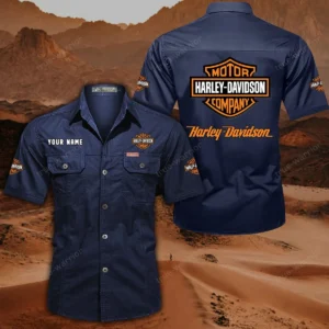 Harley Davidson Hemd mit kurzen Ärmeln, All-Over-Print Kurzarmhemd CAR444052625780 - Dunkelblau