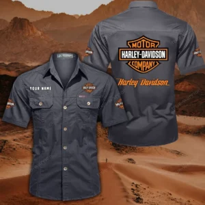 Harley Davidson Hemd mit kurzen Ärmeln, All-Over-Print Kurzarmhemd CAR444052625780 - Grau