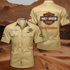 Harley Davidson Hemd mit kurzen Ärmeln, All-Over-Print Kurzarmhemd CAR444052625780 - Khaki