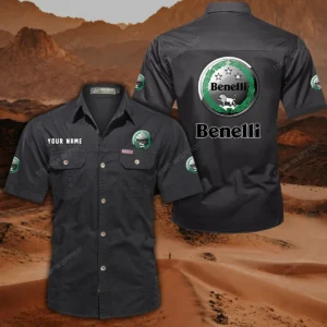 Benelli Motorcycles Hemd mit kurzen Ärmeln, All-Over-Print Kurzarmhemd CAR444052625782 - Schwarz