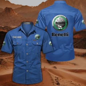 Benelli Motorcycles Hemd mit kurzen Ärmeln, All-Over-Print Kurzarmhemd CAR444052625782 - Cowboyblau