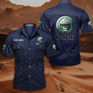 Benelli Motorcycles Hemd mit kurzen Ärmeln, All-Over-Print Kurzarmhemd CAR444052625782 - Dunkelblau