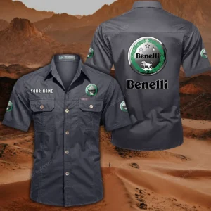 Benelli Motorcycles Hemd mit kurzen Ärmeln, All-Over-Print Kurzarmhemd CAR444052625782 - Grau