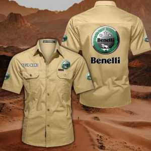 Benelli Motorcycles Hemd mit kurzen Ärmeln, All-Over-Print Kurzarmhemd CAR444052625782 - Khaki