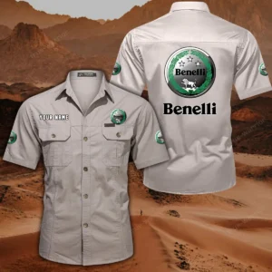 Benelli Motorcycles Hemd mit kurzen Ärmeln, All-Over-Print Kurzarmhemd CAR444052625782 - Beige