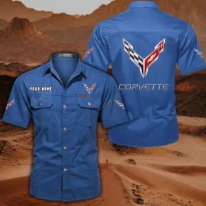 Corvette C8 Hemd mit kurzen Ärmeln, All-Over-Print Kurzarmhemd CAR444052625784 - Cowboyblau